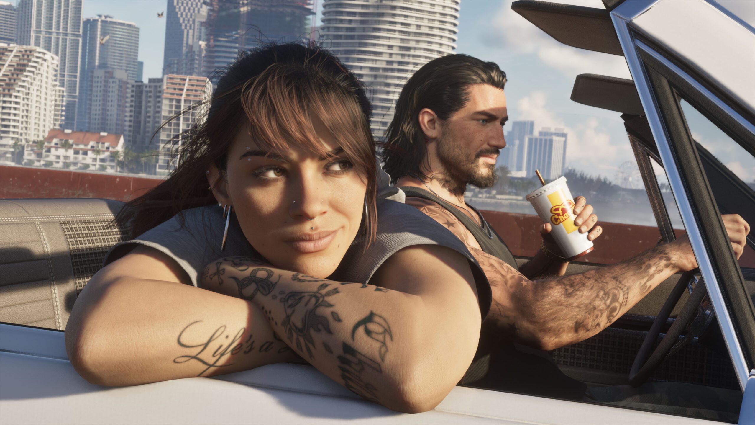 Contagem regressiva GTA 6: Jason e Lucia em imagem promocional de Grand Theft Auto VI
