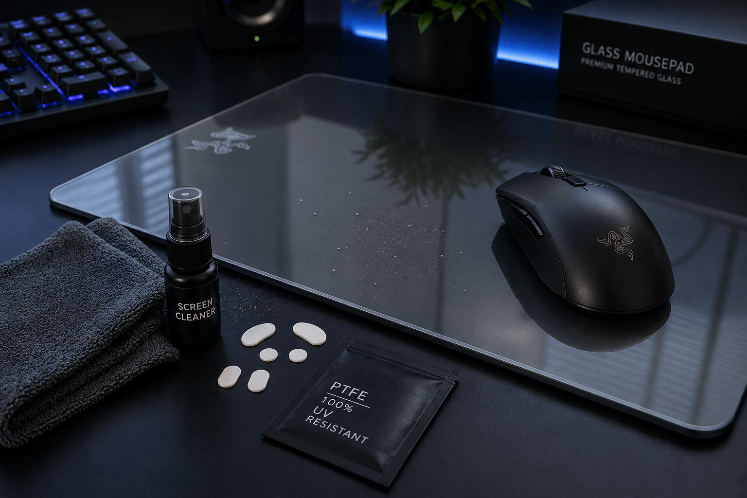 Comparação entre mousepad de vidro e mousepad de tecido em setup gamer