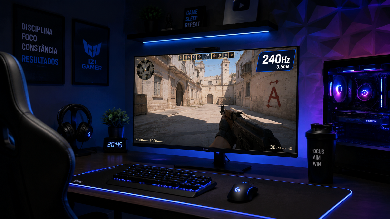 Setup gamer competitivo com monitor 240Hz