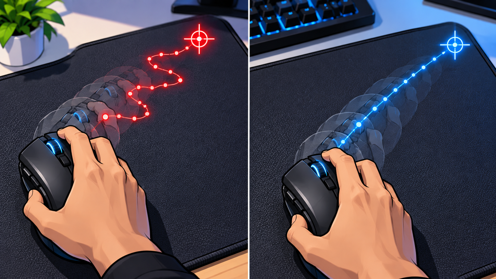 Comparação de trajetórias de movimento de um mouse gamer durante a mira